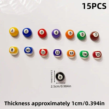15 Magnetic Billiards-Shaped Refrigerator Stickers |   Resin, Round, Suitable for Metal Surfaces, Ideal for Photos, Notes, Papers, Easy Attachment to Fridges and Filing Cabinets