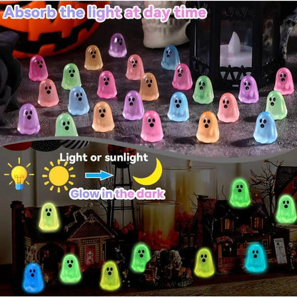 Glow-in-the-Dark Resin Collectible Figure Ornaments (Multiple Packs) - Cute Ghost Smooth Miniatures, Room Decor Statue, Statues for Home Decor, Halloween Desktop Accent
