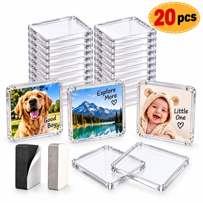 10/20-Pack 2"x2" Adhesive-Backed DIY Magnetic Refrigerator Magnets Set, Clear Acrylic DIY Refrigerator Magnets with Adhesive Backing for Pictures, Crafts, Gifts & Home Decoration