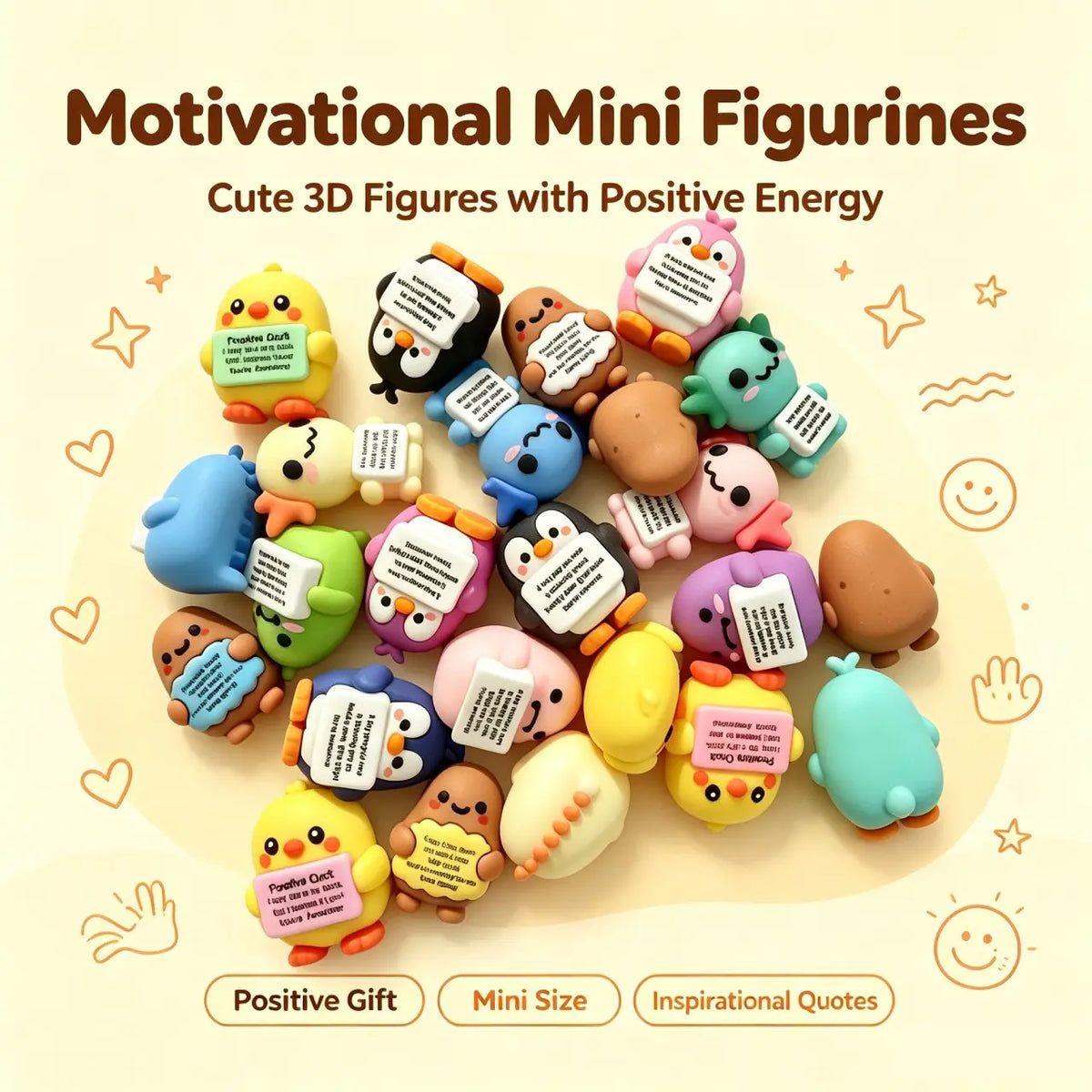 24/36-Piece Set of Random Mini Positive Figurines, Inspirational Emotional Support Gifts, Aesthetic Desk Decor and Stocking Stuffers for Halloween, Thanksgiving and Christmas, Great for Family, Friends and Colleagues