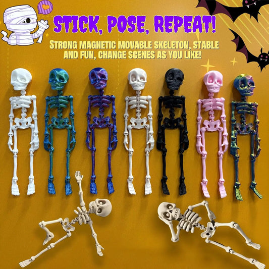 1 Count Skeleton Refrigerator Magnet, Adjustable Colorful Skull Refrigerator Magnets with Flexible Joints, Cute Magnetic Decor for Kitchen, Office, Locker, Funny Halloween Magnetic Skeleton Decorations