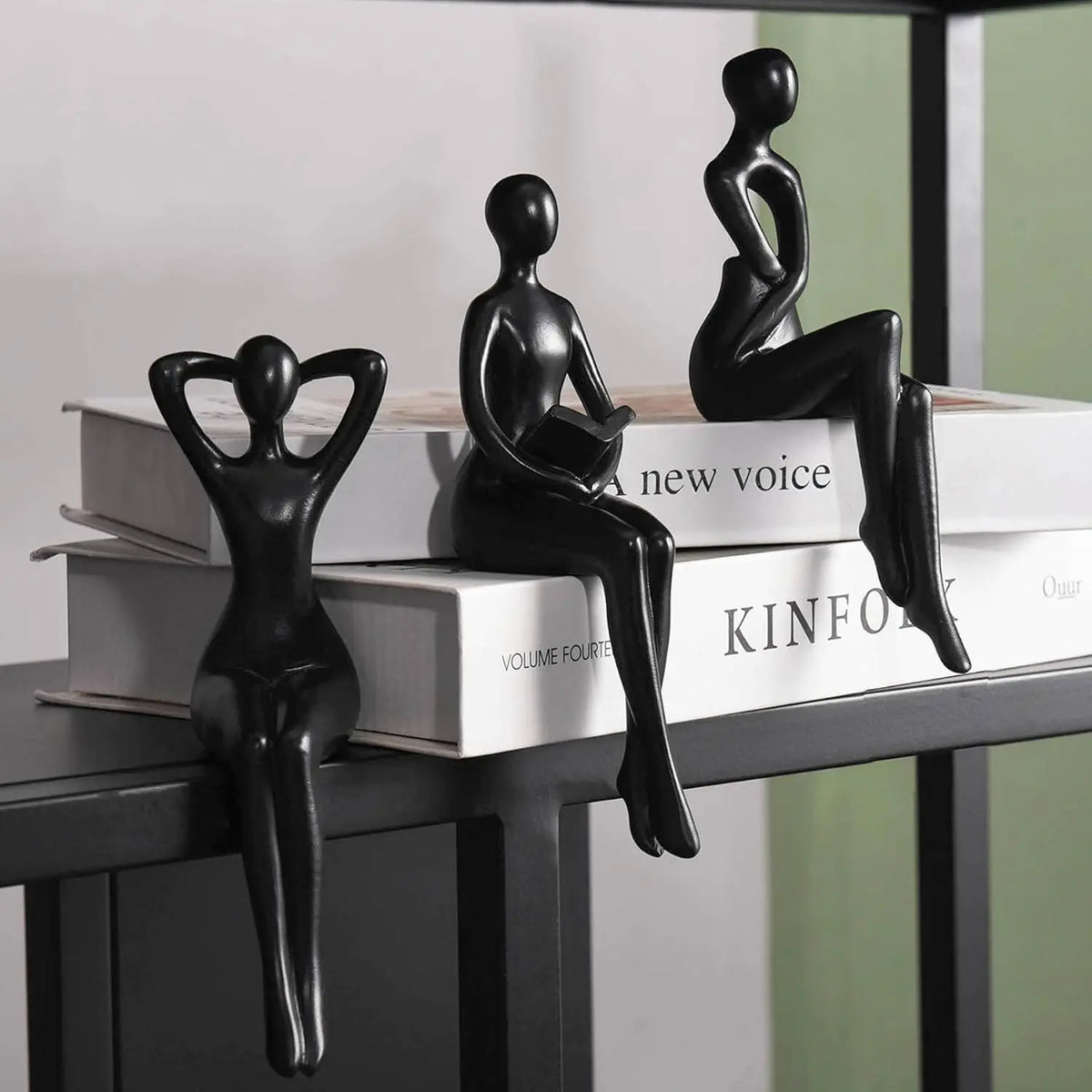 Three-Piece Thinker Statue Set, Resin Figurine, Abstract Bookshelf Decor, Modern Office & Home Decoration, Collectible Small Statues, Coffee Table Ornament