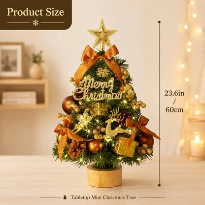 Pre‑Decorated Pink Flocked Tabletop Mini Christmas Tree with LED Lights, Bow, Baubles & Ornaments, Small Artificial Snowy Christmas Tree, 13.8in (35cm) /17.7in (45cm), for Tabletop, Desk, Home Holiday Party Decoration