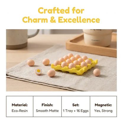 Decorative Metal Egg Carton Fridge Magnet Set - 1pc Resin Artwork Tray, 16 Removable Magnetic Eggs, 3D Food Refrigerator Magnets for Kitchen Decor, Funny Housewarming Gifts