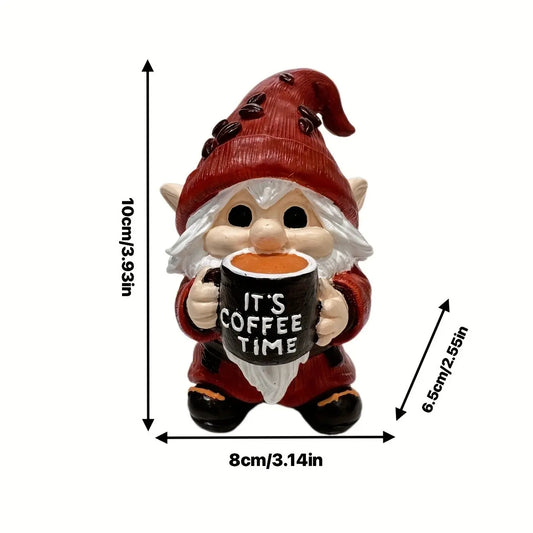 Cute Coffee Cup Holding Dwarf Resin Figurine, Desk Entryway Decorative Ornament, Small Atmosphere Enhancing Item, Perfect for Home Decoration