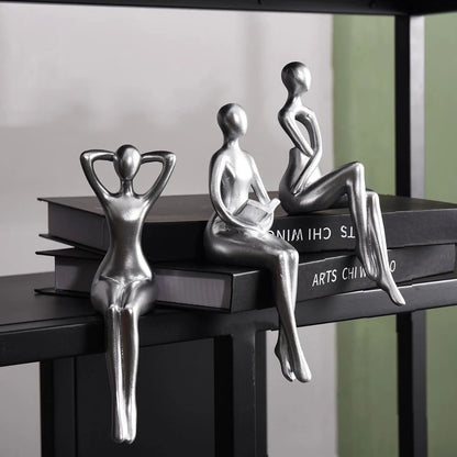 Three-Piece Thinker Statue Set, Resin Figurine, Abstract Bookshelf Decor, Modern Office & Home Decoration, Collectible Small Statues, Coffee Table Ornament