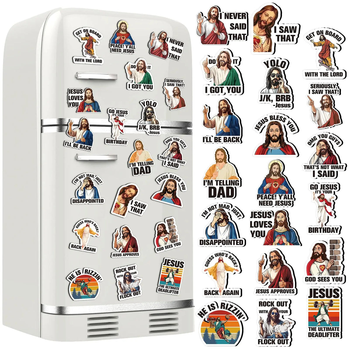 8/10/20/30Pcs Funny Jesus Fridge Magnet Jesus I Saw that Refrigerator Magnet Sticker for Kitchen Office Whiteboard Locker  Prefect for Family Friend Christmas Gift Thanksgiving Gift Home Decor