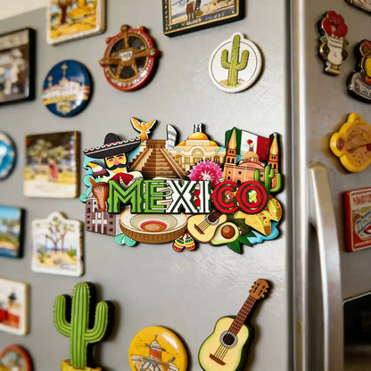 Mexican Refrigerator Magnets - Mayan Pyramid Shaped Magnet, Angel Sculpture, Sombrero Designs, Travel Souvenir Gift, Home Decor for Kitchen-Office Cabinet Fridge Decor