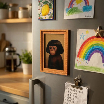 Funny Fridge Magnet - Strong Neodymium Magnet with Retro Wood Frame - for Kitchen, Office Whiteboard & Locker Decor - Humorous Gift for Monkey Lovers & Coworkers