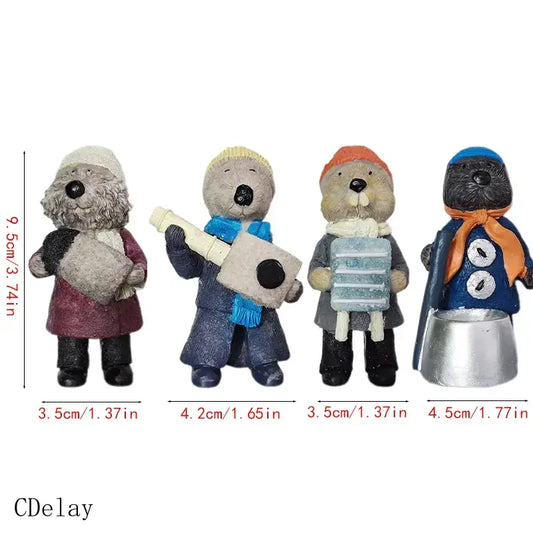 5-Piece Christmas Decoration Set, Organic Art Doll Statues, Resin Beaver Maputte Band Miniature Figurines, Home Decor Gifts, Home Decor Ornaments, Decorative Ornament, Festive Decorations