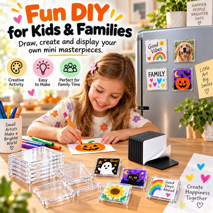 10/20-Pack 2"x2" Adhesive-Backed DIY Magnetic Refrigerator Magnets Set, Clear Acrylic DIY Refrigerator Magnets with Adhesive Backing for Pictures, Crafts, Gifts & Home Decoration