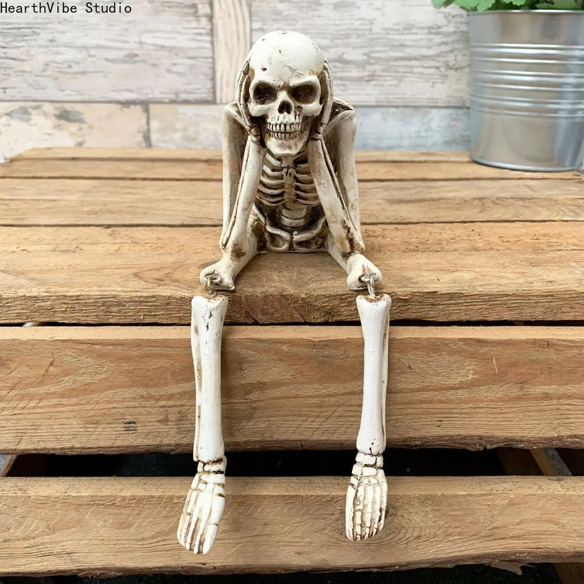 3 Wise Skeleton Statue with Hanging Legs - See-Hear-Speak No Evil Gothic Shelf Sitter, Spooky Resin Decoration Figure, Whimsical Home Decor, Unique Decor, Halloween Hammock Accessory Gift