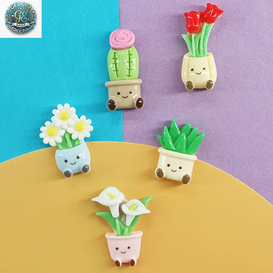 5-Piece Kawaii Cute Resin Potted Flower Fridge Magnets with Magnetic Base - Camping & Hiking Hammock Site Accessory, Kitchen Decor & Home Decoration
