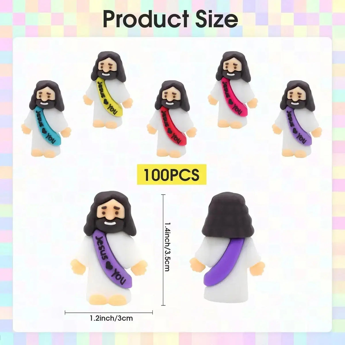 100 Pack Rubber Mini Jesus Figurines - Religious Home Decor Ornaments, Home Spiritual Decor Desk Trinkets, Church Christmas Party Favors, Easter Egg Stuffers Refill Pouch Inclusions