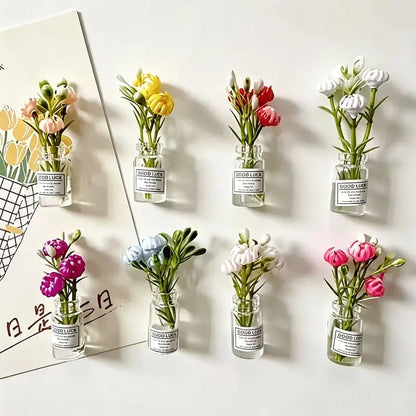 8pcs Mini  Floral Vase Magnets - 3D Glass Decorative Refrigerator Magnets with Cute Flower Design, Fridge Magnets Cute, Perfect for Kitchen & Holiday Gifts, Refrigerator Magnets, Kitchen Decor, Playful Design, Durable Magnets