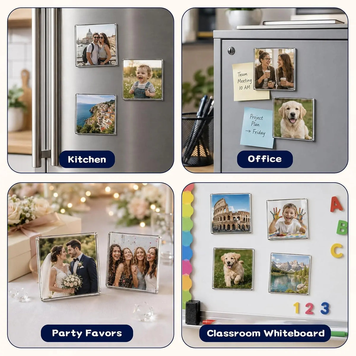 Magnetic Photo Frames 2"x2" Clear Acrylic DIY Fridge Magnets with Adhesive Backing ,Halloween Decorations,Square Magnets for Crafts, Kitchen, Classroom, Party,Office Decoration