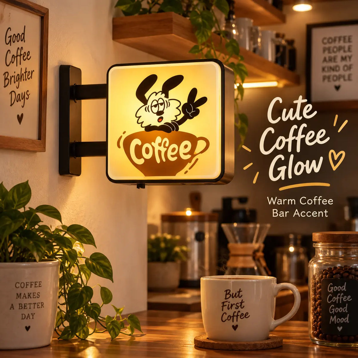 Korean Ins Style LED Coffee Corner Light Sign Fridge Magnet, Magnetic Aesthetic Decor for Coffee Machine, Cute Kitchen Vibe Accessory for Coffee Lovers