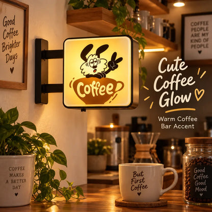 Korean Ins Style LED Coffee Corner Light Sign Fridge Magnet, Magnetic Aesthetic Decor for Coffee Machine, Cute Kitchen Vibe Accessory for Coffee Lovers