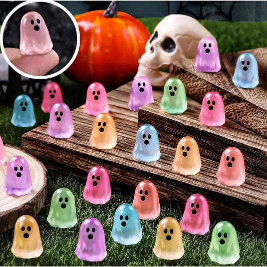 Glow-in-the-Dark Resin Collectible Figure Ornaments (Multiple Packs) - Cute Ghost Smooth Miniatures, Room Decor Statue, Statues for Home Decor, Halloween Desktop Accent