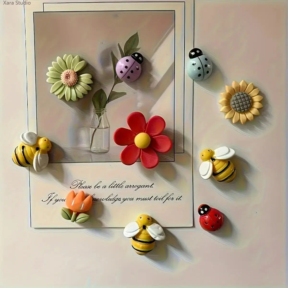 Sohochic 10-Piece Cute Resin 3D Bee & Daisy Flower Fridge Magnet Set - Animals Theme, 10 Unique Designs, Strong Hold, Glueless, Whiteboard Ready, Clean Peel-Off, Kids’ Art Display, Boxed, Anniversary Gift for Magnetic Surfaces