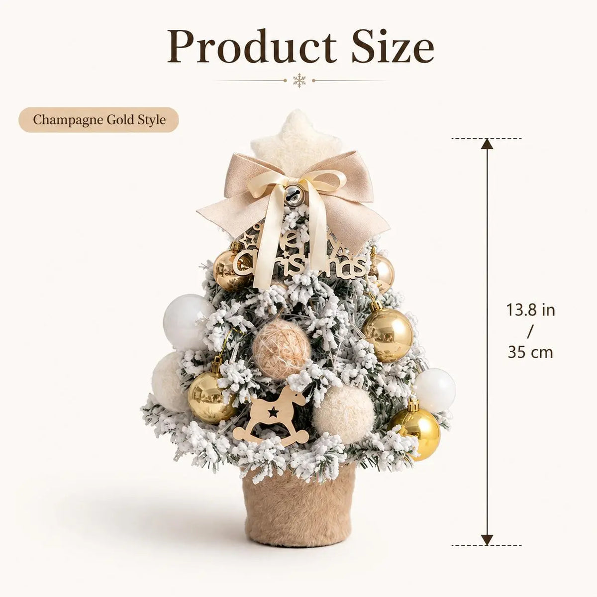 Pre‑Decorated Pink Flocked Tabletop Mini Christmas Tree with LED Lights, Bow, Baubles & Ornaments, Small Artificial Snowy Christmas Tree, 13.8in (35cm) /17.7in (45cm), for Tabletop, Desk, Home Holiday Party Decoration