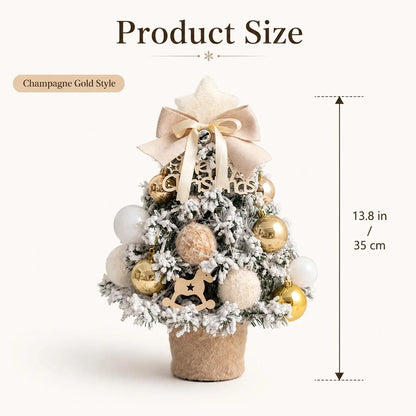 Pre‑Decorated Pink Flocked Tabletop Mini Christmas Tree with LED Lights, Bow, Baubles & Ornaments, Small Artificial Snowy Christmas Tree, 13.8in (35cm) /17.7in (45cm), for Tabletop, Desk, Home Holiday Party Decoration