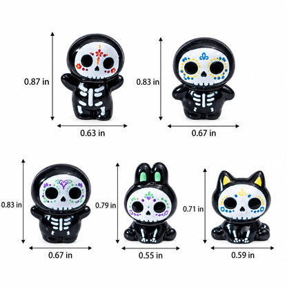 Day of the Dead Mini Skeleton Figurines Set, 5/30/50pcs Cute Sugar Skull Decorations, Tiny Calavera Charms for DIY Mini Garden, Car Decor, Party Tabletop Display