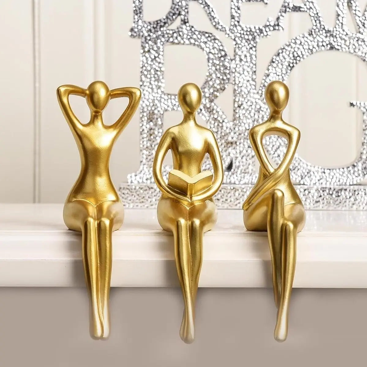 Three-Piece Thinker Statue Set, Resin Figurine, Abstract Bookshelf Decor, Modern Office & Home Decoration, Collectible Small Statues, Coffee Table Ornament