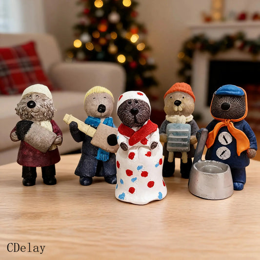 5-Piece Christmas Decoration Set, Organic Art Doll Statues, Resin Beaver Maputte Band Miniature Figurines, Home Decor Gifts, Home Decor Ornaments, Decorative Ornament, Festive Decorations