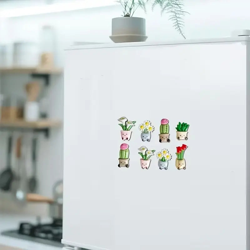 8pcs Potted Flower Fridge Magnets, Adorable Decorations for Kitchens & Offices, Ideal Gift for Holidays & Special Occasions