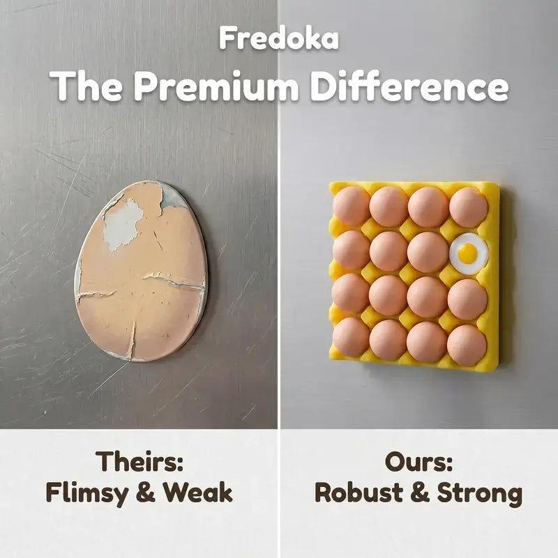 Decorative Metal Egg Carton Fridge Magnet Set - 1pc Resin Artwork Tray, 16 Removable Magnetic Eggs, 3D Food Refrigerator Magnets for Kitchen Decor, Funny Housewarming Gifts