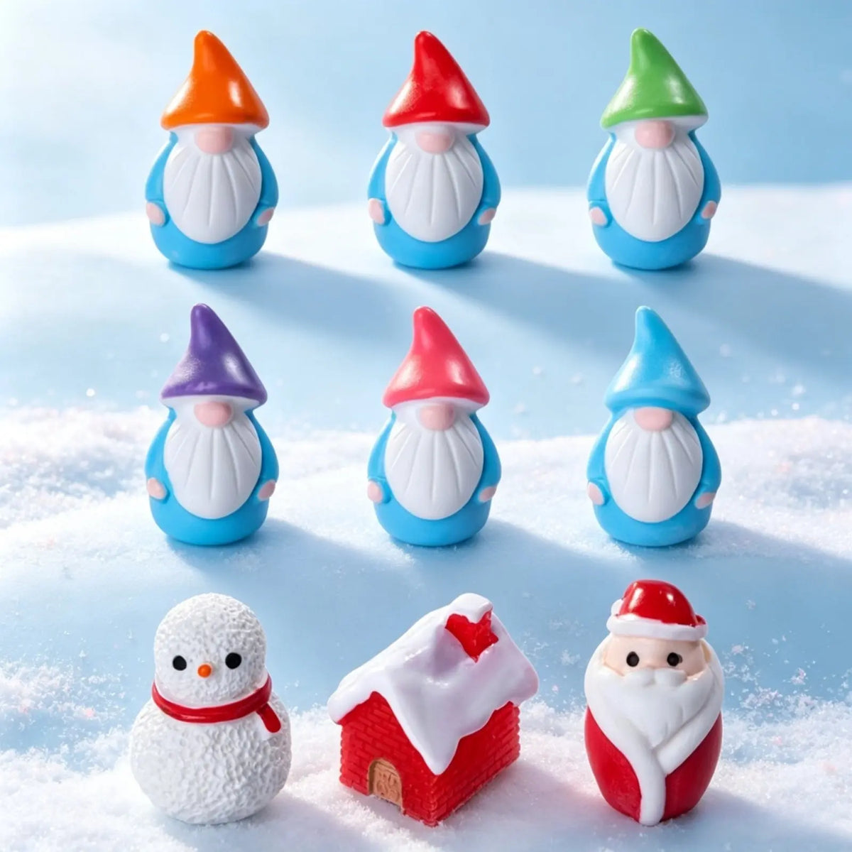 9PCS Mini Gnome Figurines Miniature Gnome Figurines Resin Miniature Gnomes Statues Table Decorative Centerpiece for Fairy Garden Shelf Table Home Plant Pots Decor