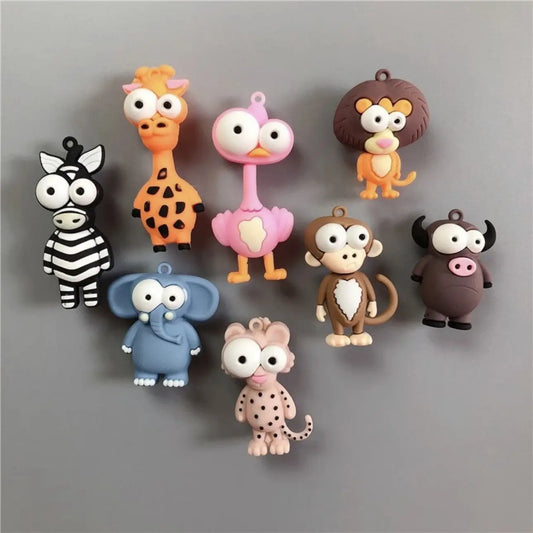Fun Fridge Magnet Set – Soft-touch 3D animal designs featuring large, protruding eyes; perfect as decorative fridge accessories, party favors, or gift sets for children.